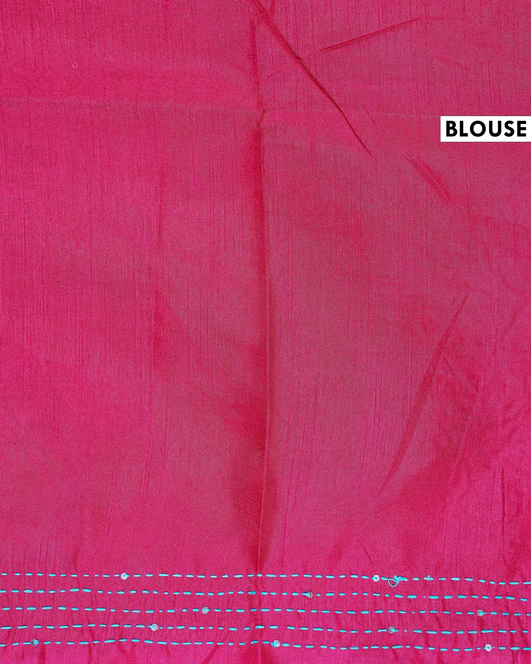 Elegant Kantha Work Saree with Intricate Handcrafted Border and Traditional Motif Detailing - Magenta