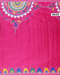 Elegant Kantha Work Saree with Intricate Handcrafted Border and Traditional Motif Detailing - Magenta