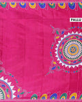 Elegant Kantha Work Saree with Intricate Handcrafted Border and Traditional Motif Detailing - Magenta