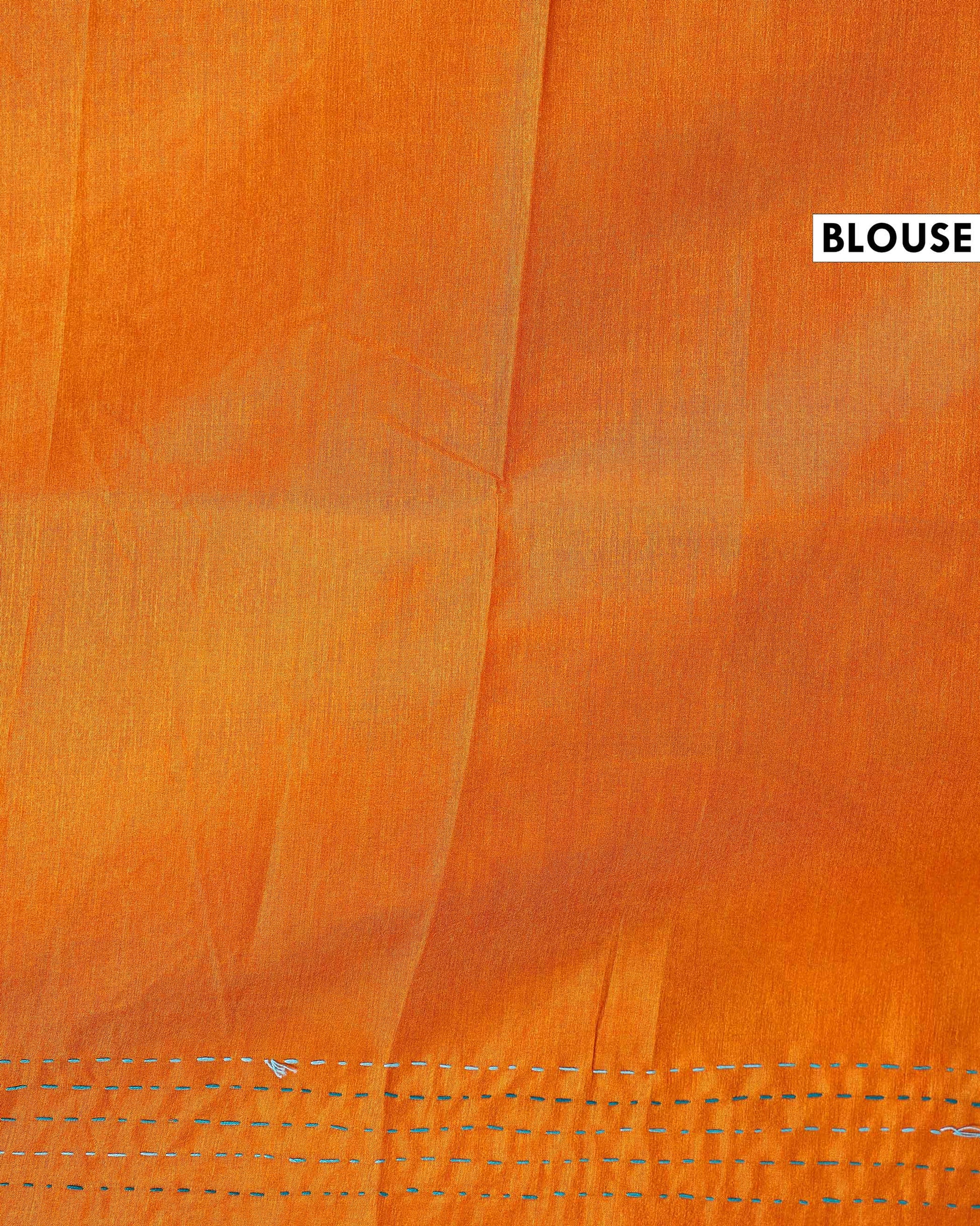 Elegant Kantha Work Saree with Intricate Handcrafted Border and Traditional Motif Detailing - Orange