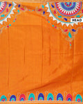 Elegant Kantha Work Saree with Intricate Handcrafted Border and Traditional Motif Detailing - Orange