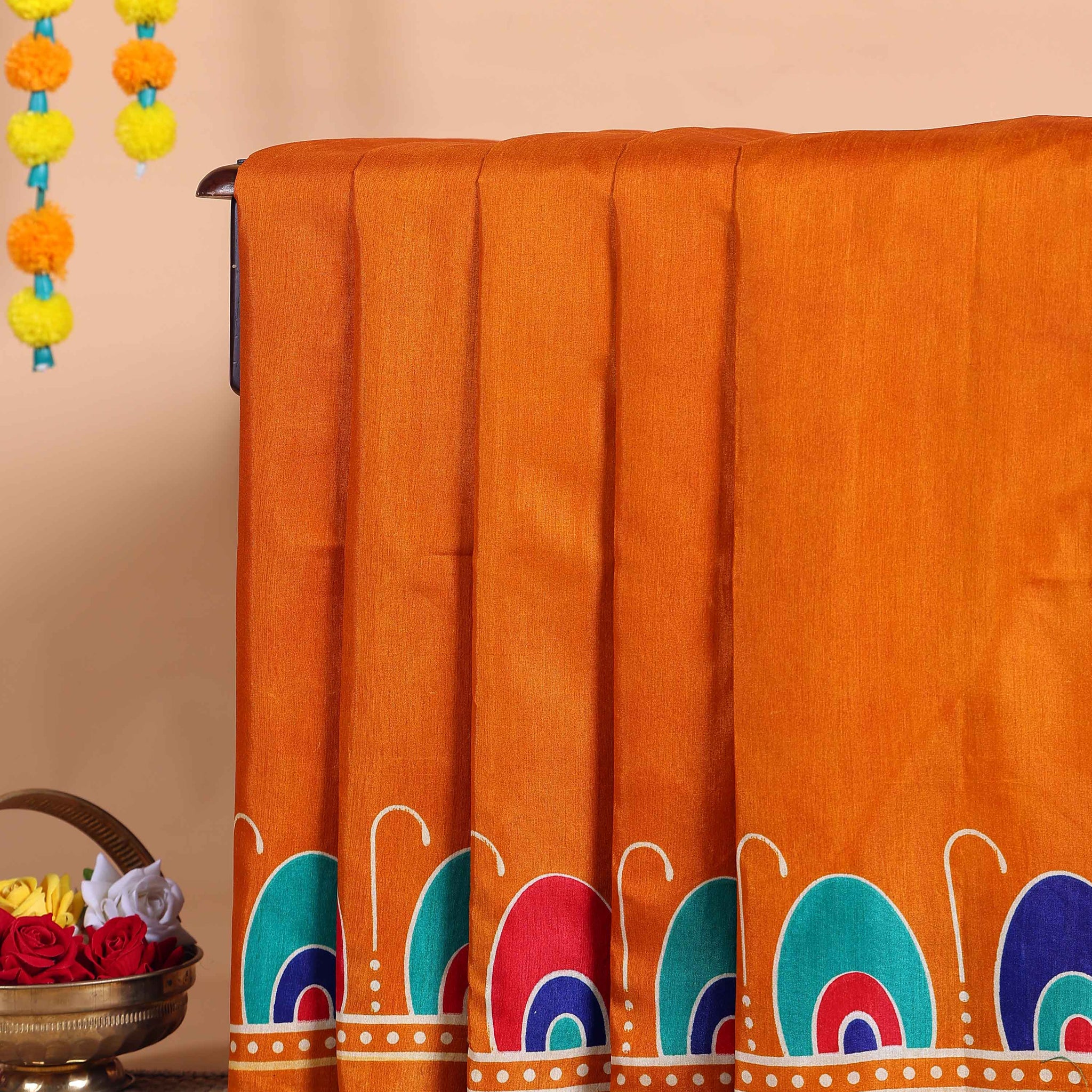 Elegant Kantha Work Saree with Intricate Handcrafted Border and Traditional Motif Detailing - Orange
