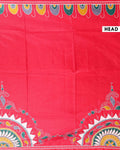 Elegant Kantha Work Saree with Intricate Handcrafted Border and Traditional Motif Detailing - Red
