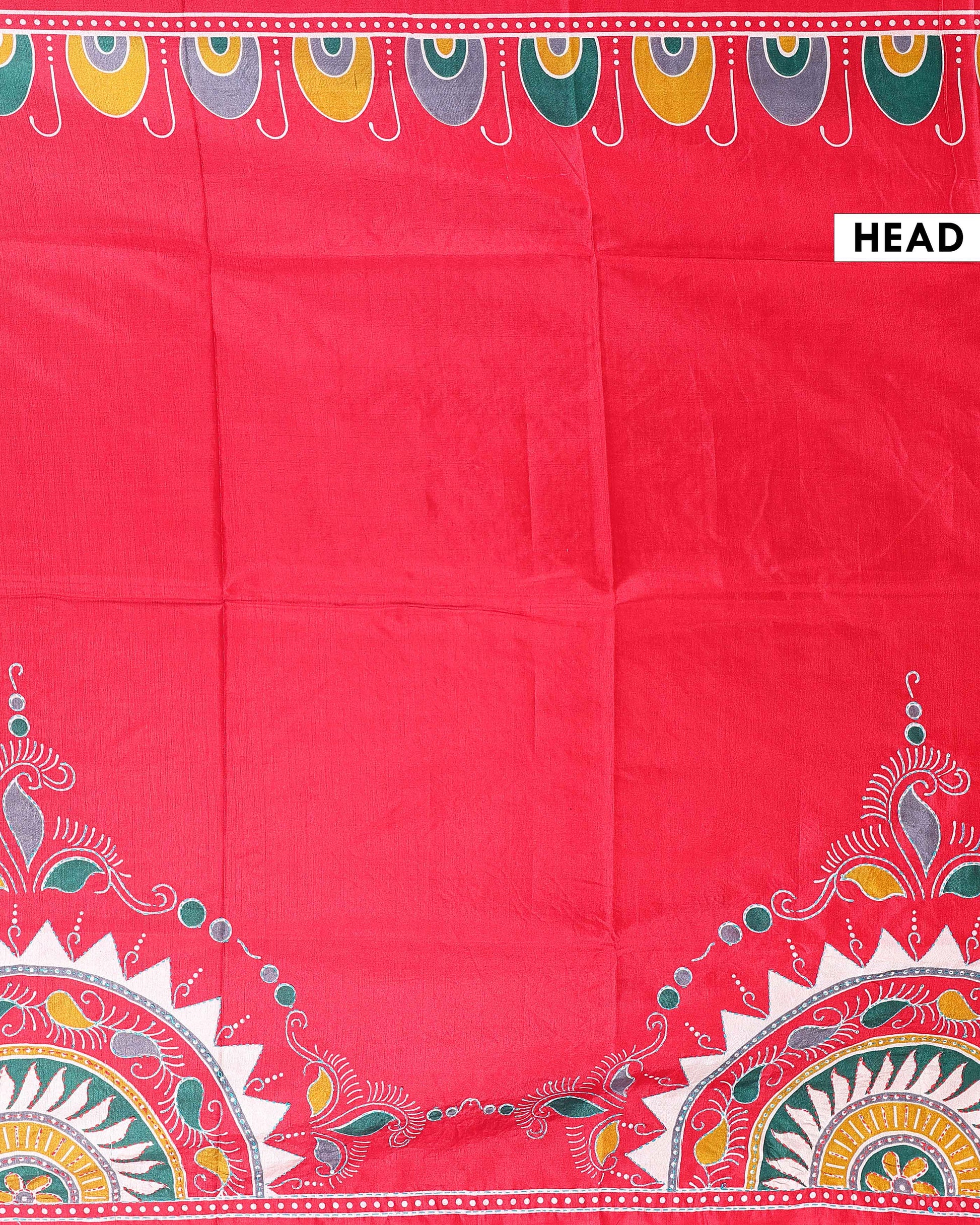 Elegant Kantha Work Saree with Intricate Handcrafted Border and Traditional Motif Detailing - Red