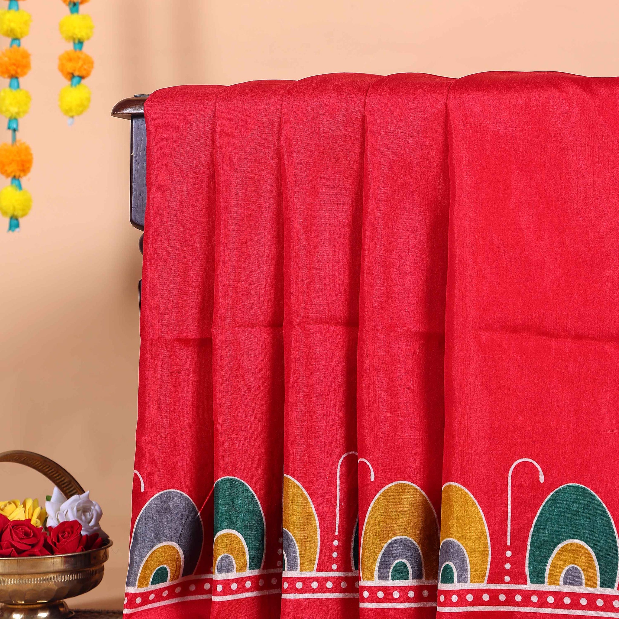Elegant Kantha Work Saree with Intricate Handcrafted Border and Traditional Motif Detailing - Red