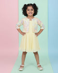 Elegant Kids' Pleated Frock with Floral Sequin Jacket - Yellow