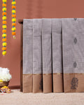 Elegant Kovai Cotton Saree with Fine Textured Weave and Floral Motif Border - Grey