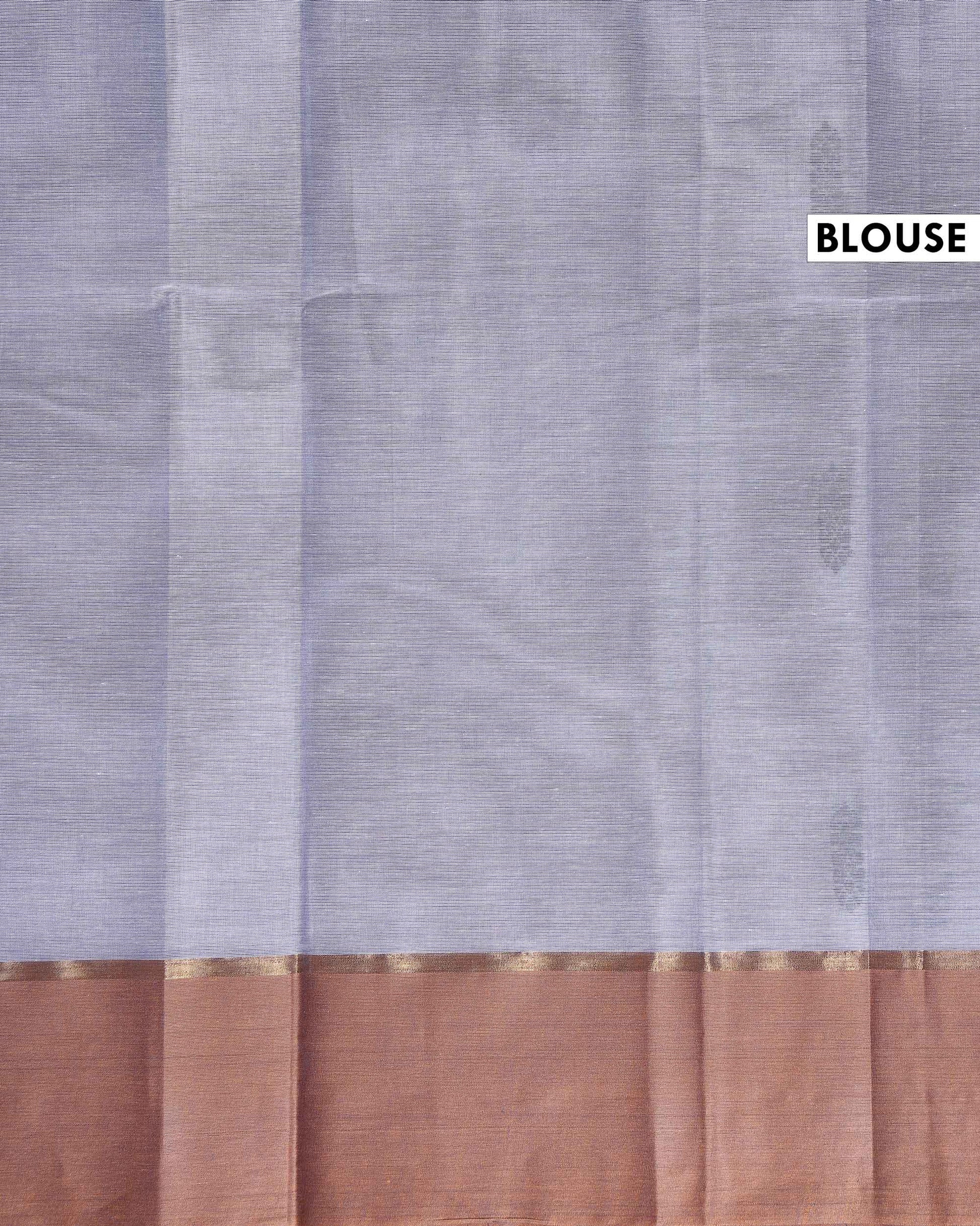 Elegant Kovai Cotton Saree with Fine Textured Weave and Floral Motif Border - Light Grey