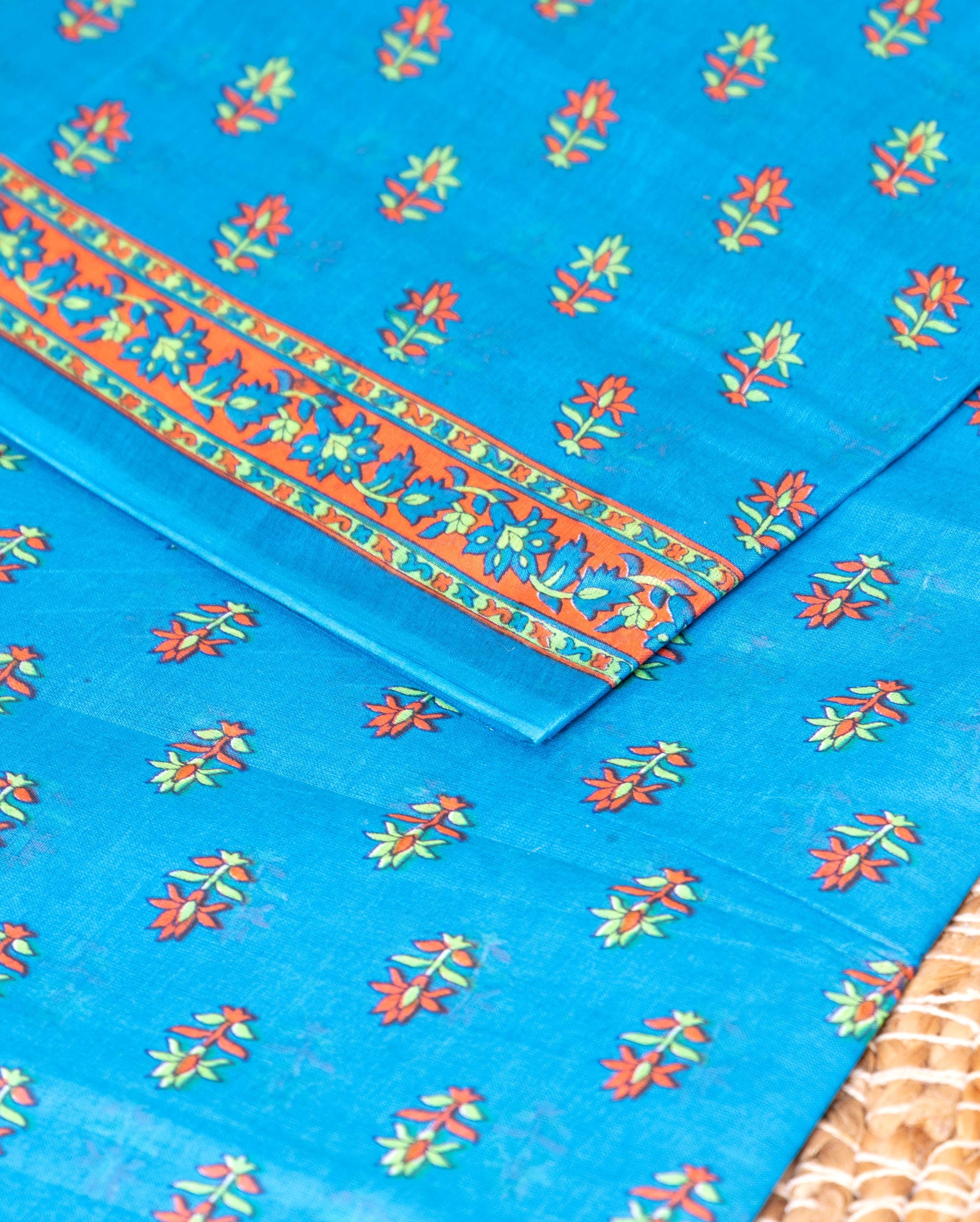 Elegant Lightweight Voile Cotton Saree with All-Over Motif Print - Blue