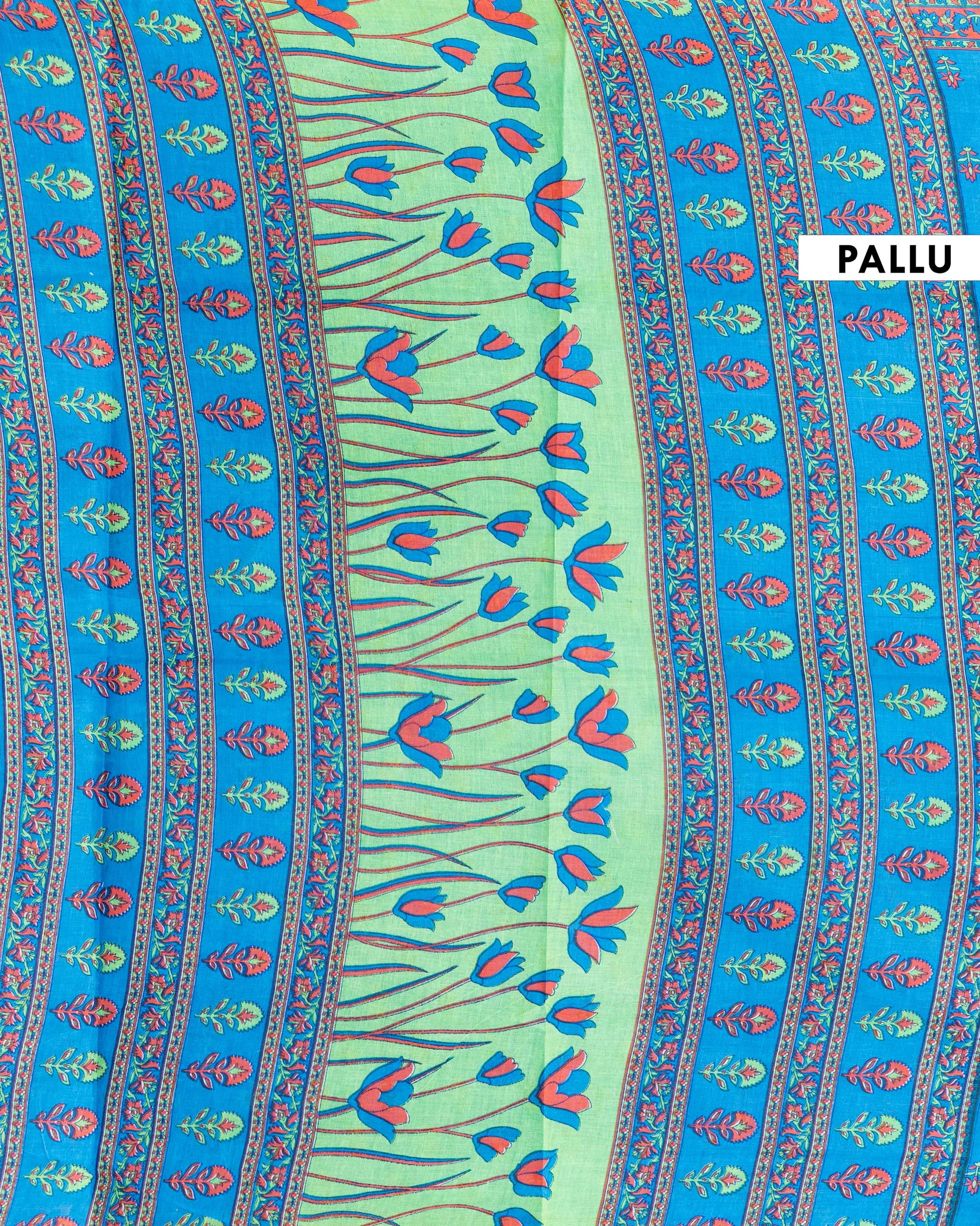 Elegant Lightweight Voile Cotton Saree with All-Over Motif Print - Blue