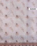 Elegant Linen Blend Kantha Saree with Delicate Floral and Vine Print and Rich Maroon Printed Border - Beige-Blouse