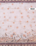 Elegant Linen Blend Kantha Saree with Delicate Floral and Vine Print and Rich Maroon Printed Border - Beige-Head