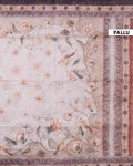 Elegant Linen Blend Kantha Saree with Delicate Floral and Vine Print and Rich Maroon Printed Border - Beige-Pallu