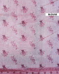 Elegant Linen Blend Kantha Saree with Delicate Floral and Vine Print and Rich Maroon Printed Border - Pink-Blouse