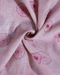 Elegant Linen Blend Kantha Saree with Delicate Floral and Vine Print and Rich Maroon Printed Border - Pink-Close Up