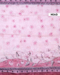 Elegant Linen Blend Kantha Saree with Delicate Floral and Vine Print and Rich Maroon Printed Border - Pink-Head