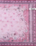 Elegant Linen Blend Kantha Saree with Delicate Floral and Vine Print and Rich Maroon Printed Border - Pink-Pallu