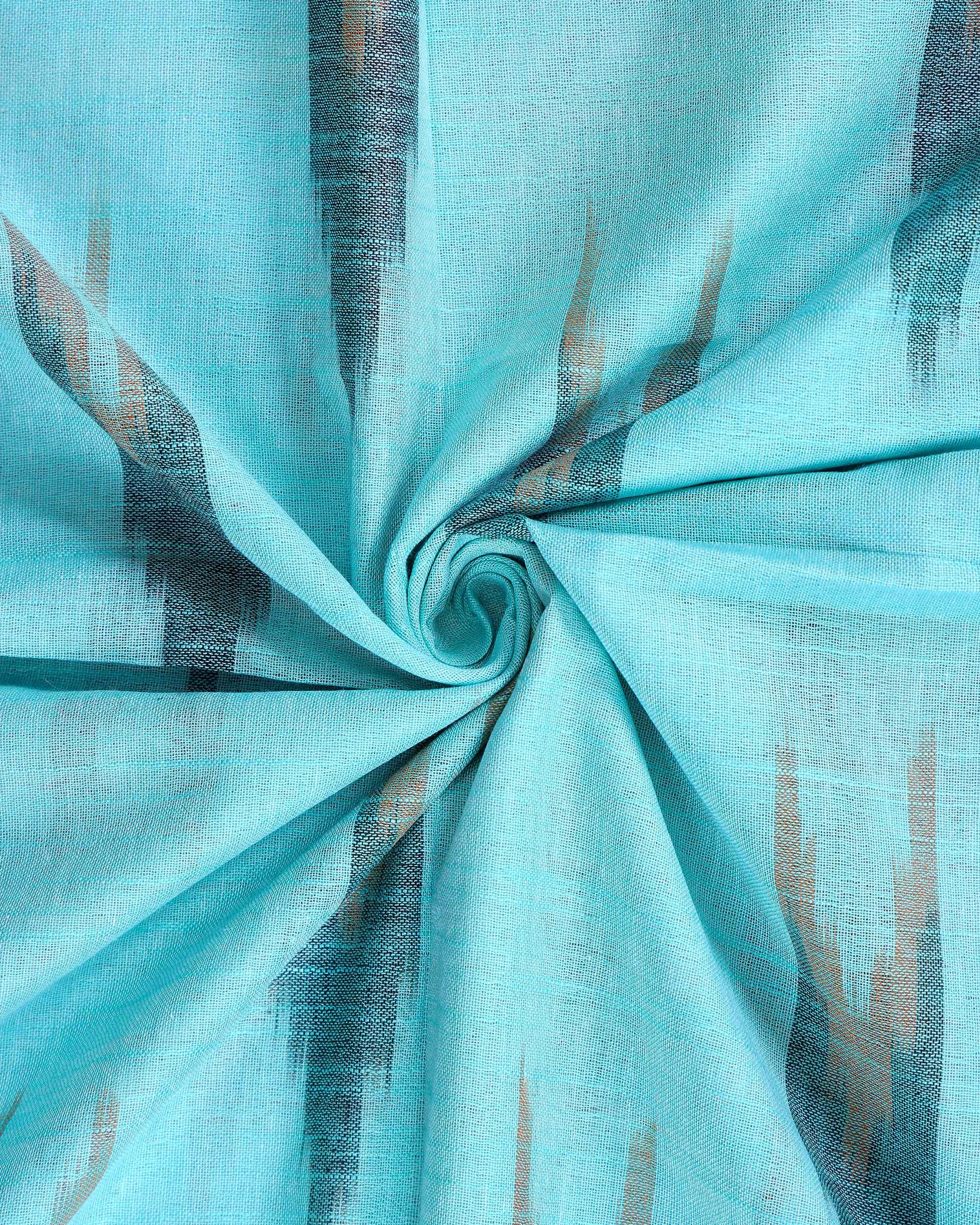 Elegant Linen Cotton Saree with Traditional Ikat-Inspired Design - Blue-Close