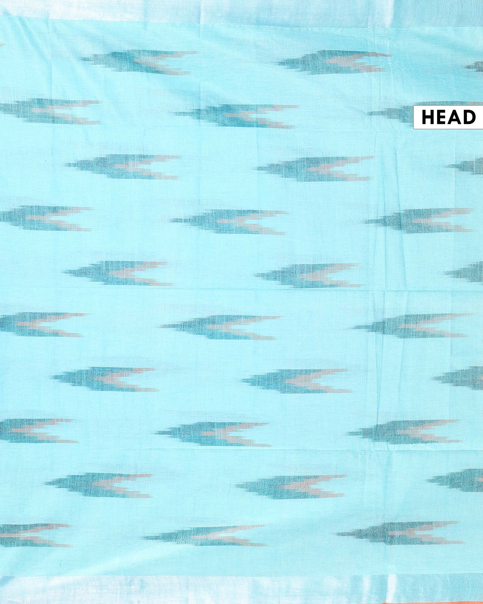 Elegant Linen Cotton Saree with Traditional Ikat-Inspired Design - Blue-Head