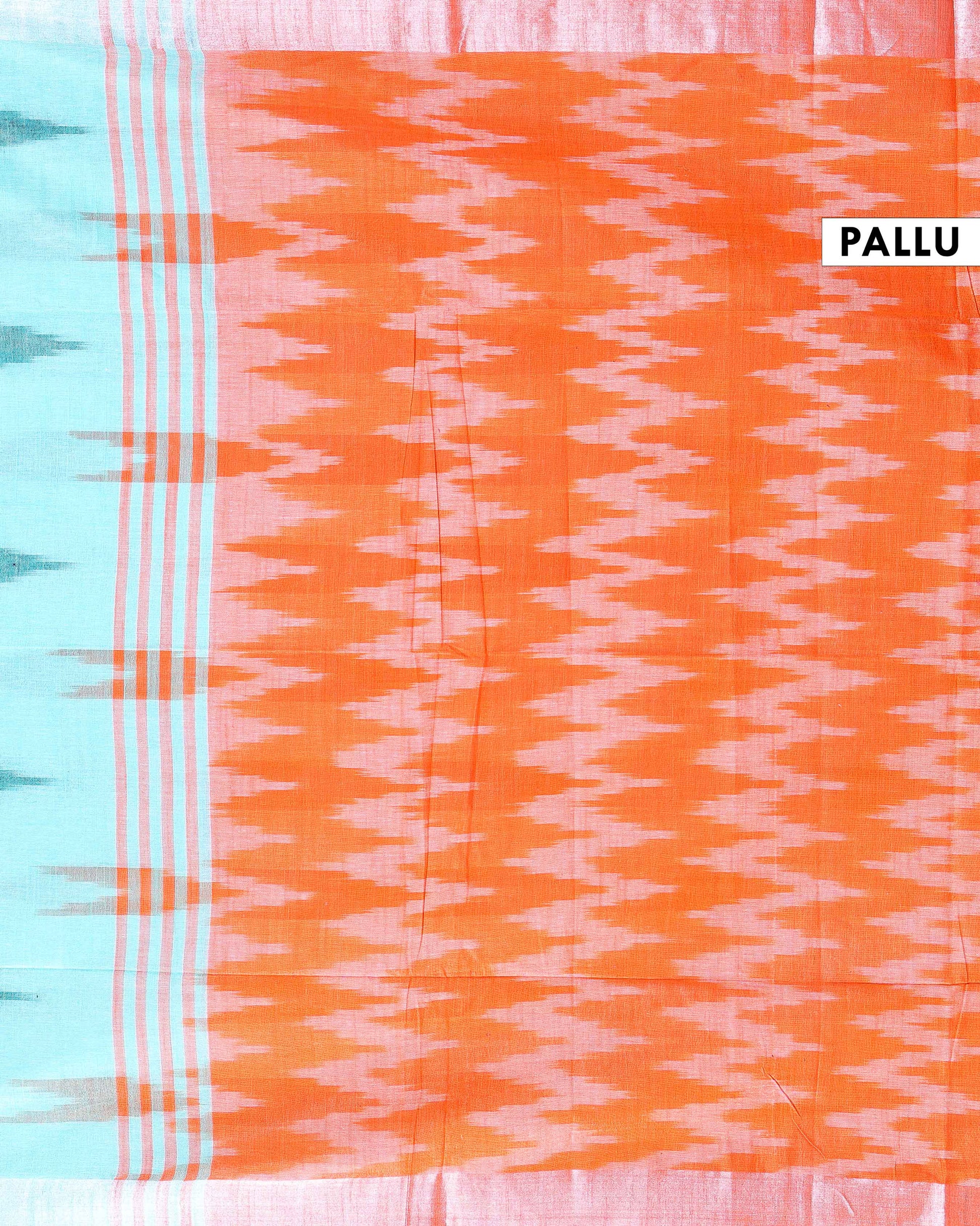 Elegant Linen Cotton Saree with Traditional Ikat-Inspired Design - Blue-Pallu