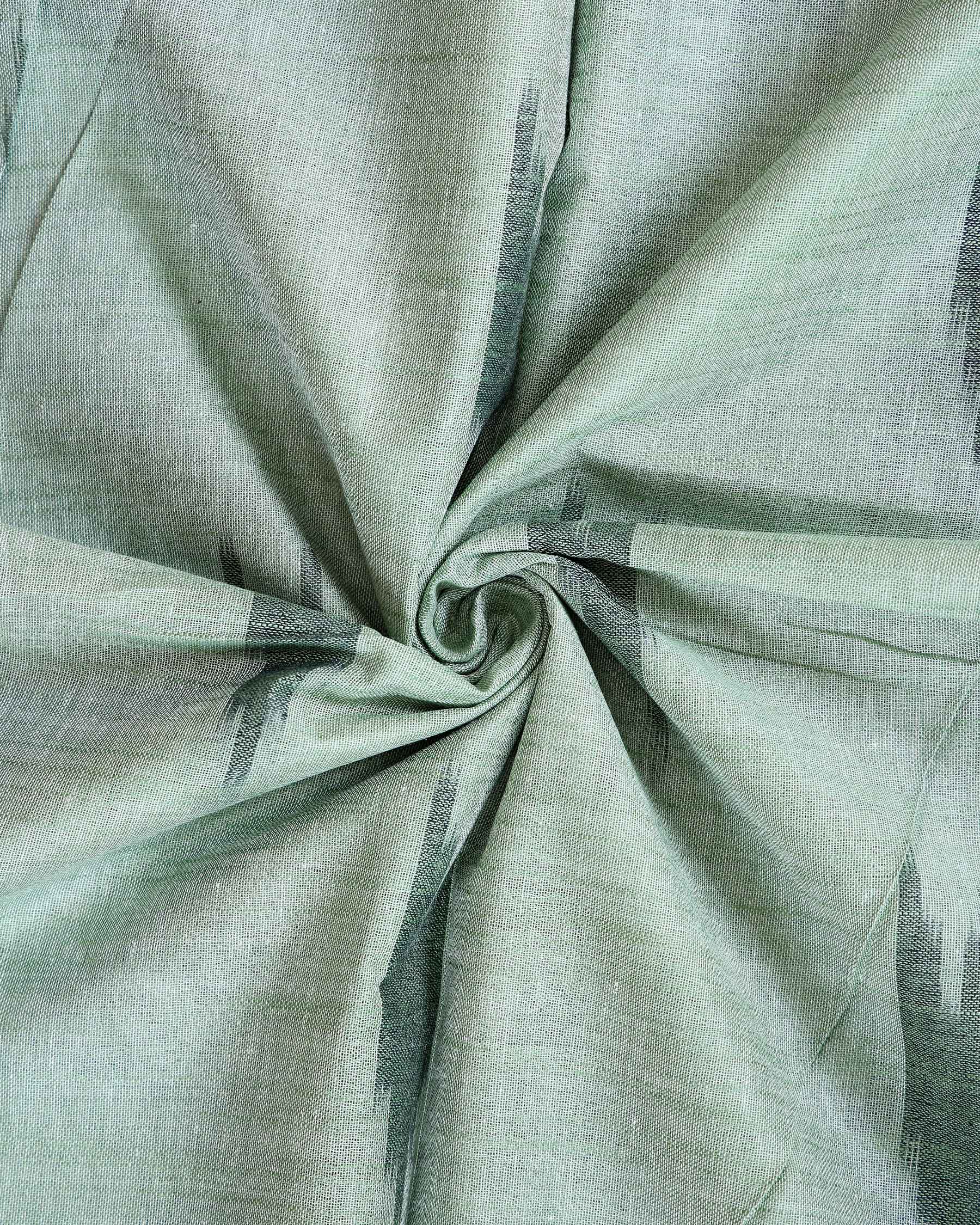 Elegant Linen Cotton Saree with Traditional Ikat-Inspired Design - Green-CLOSE
