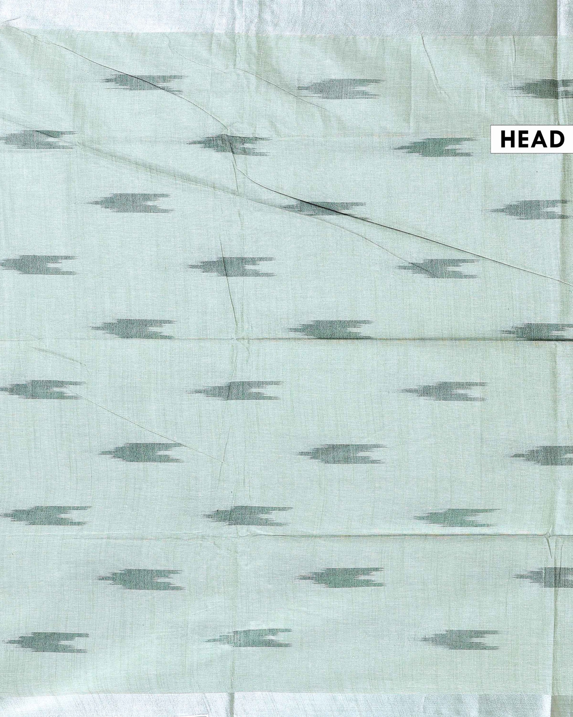 Elegant Linen Cotton Saree with Traditional Ikat-Inspired Design - Green-HEAD