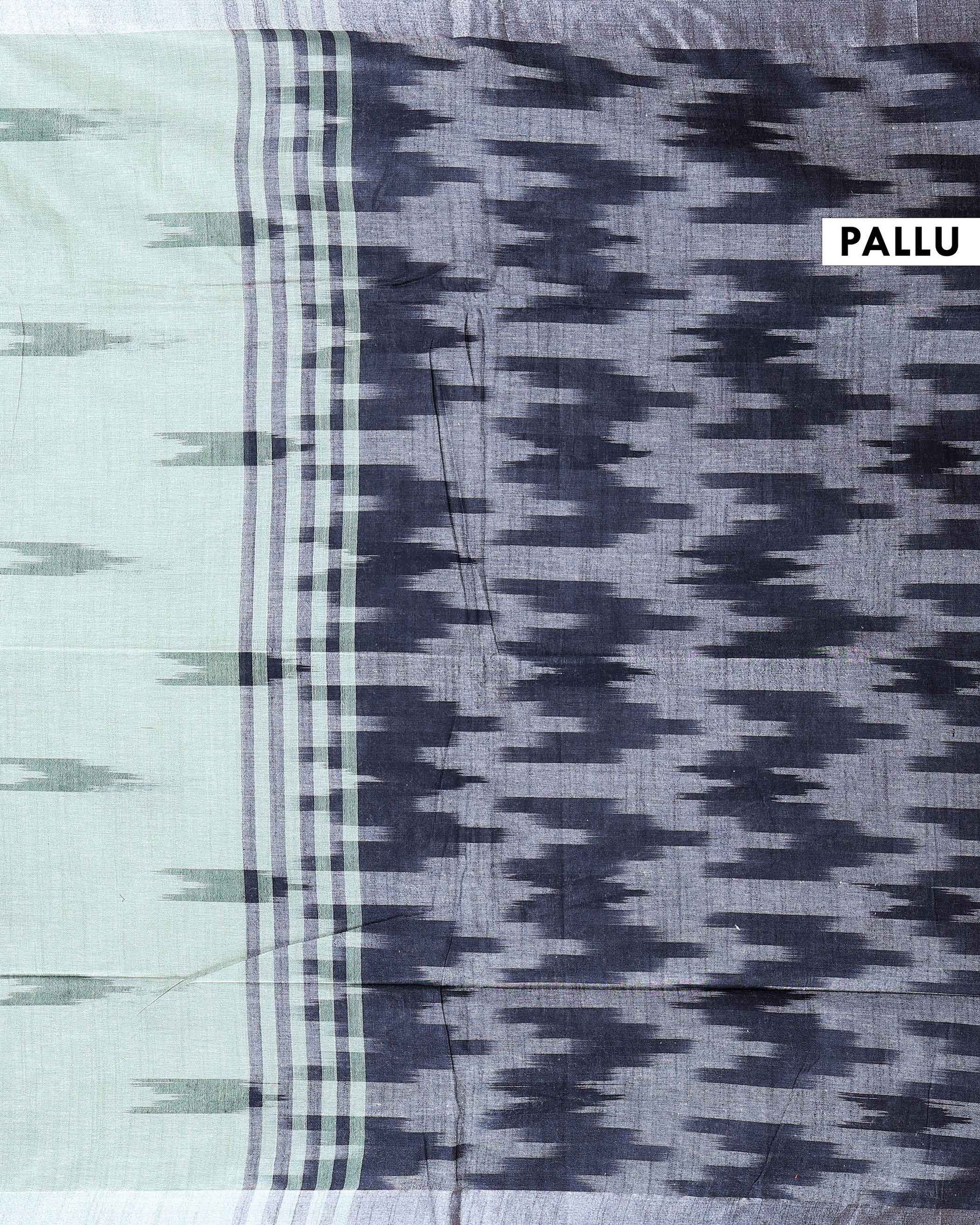 Elegant Linen Cotton Saree with Traditional Ikat-Inspired Design - Green-PALLU