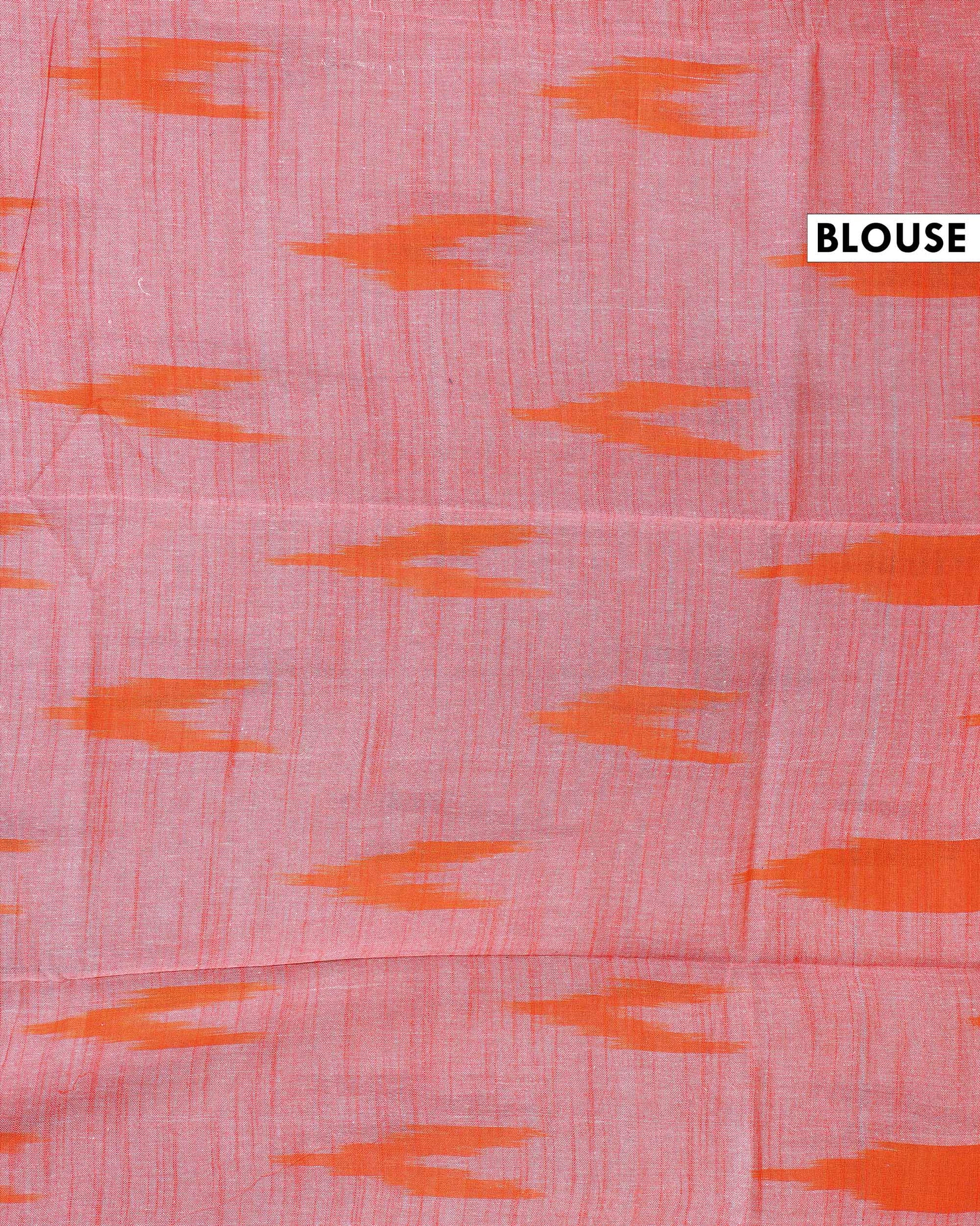 Elegant Linen Cotton Saree with Traditional Ikat-Inspired Design - Sky Blue-BLOUSE