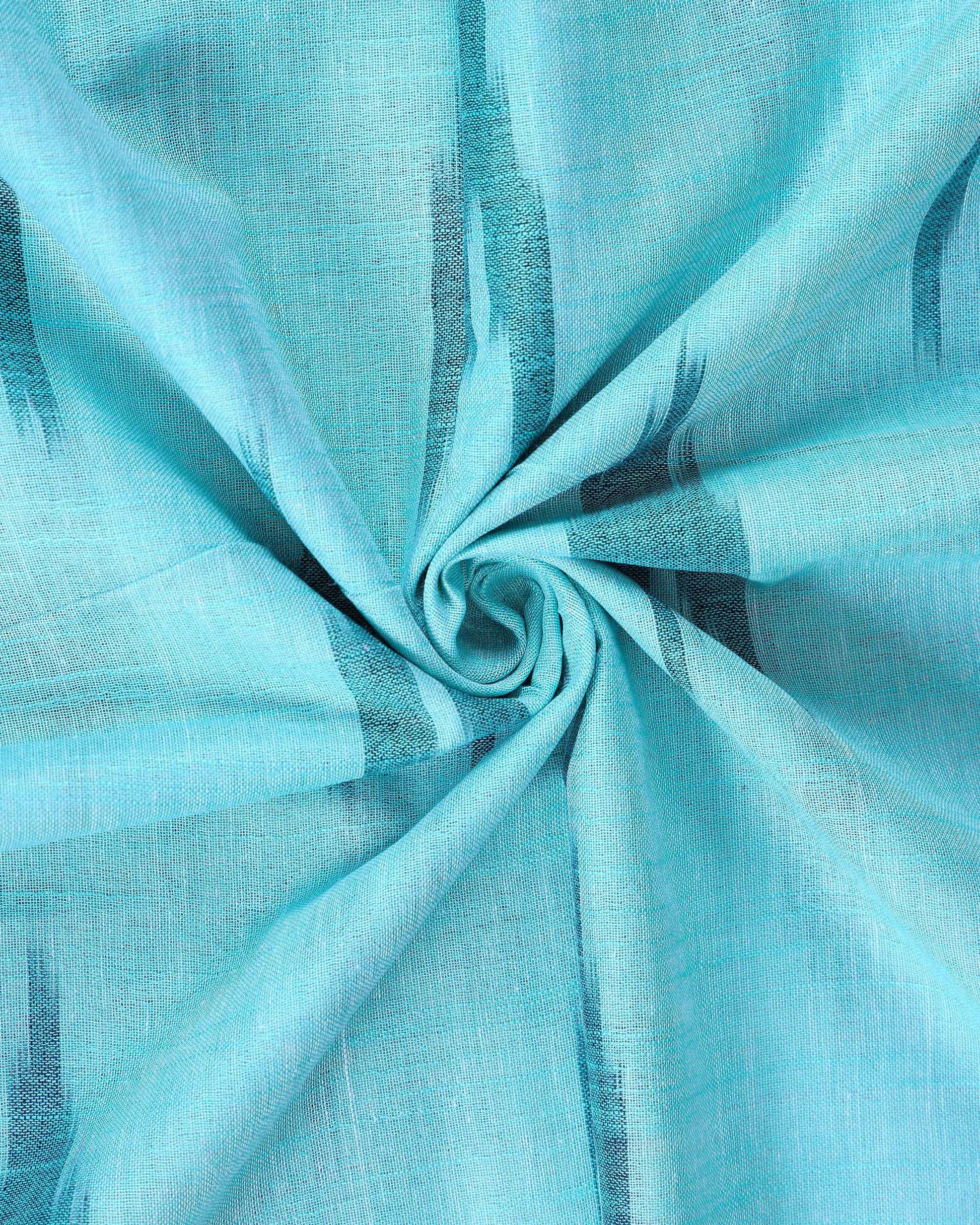 Elegant Linen Cotton Saree with Traditional Ikat-Inspired Design - Sky Blue-CLOSE