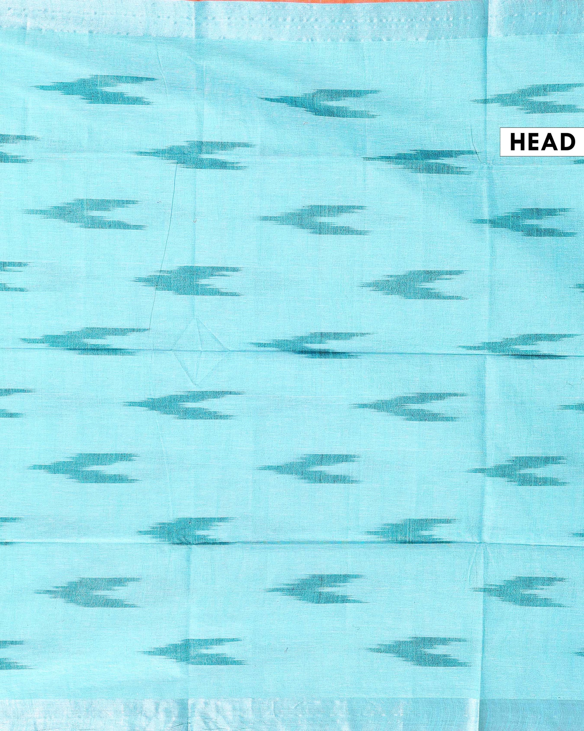 Elegant Linen Cotton Saree with Traditional Ikat-Inspired Design - Sky Blue-Head