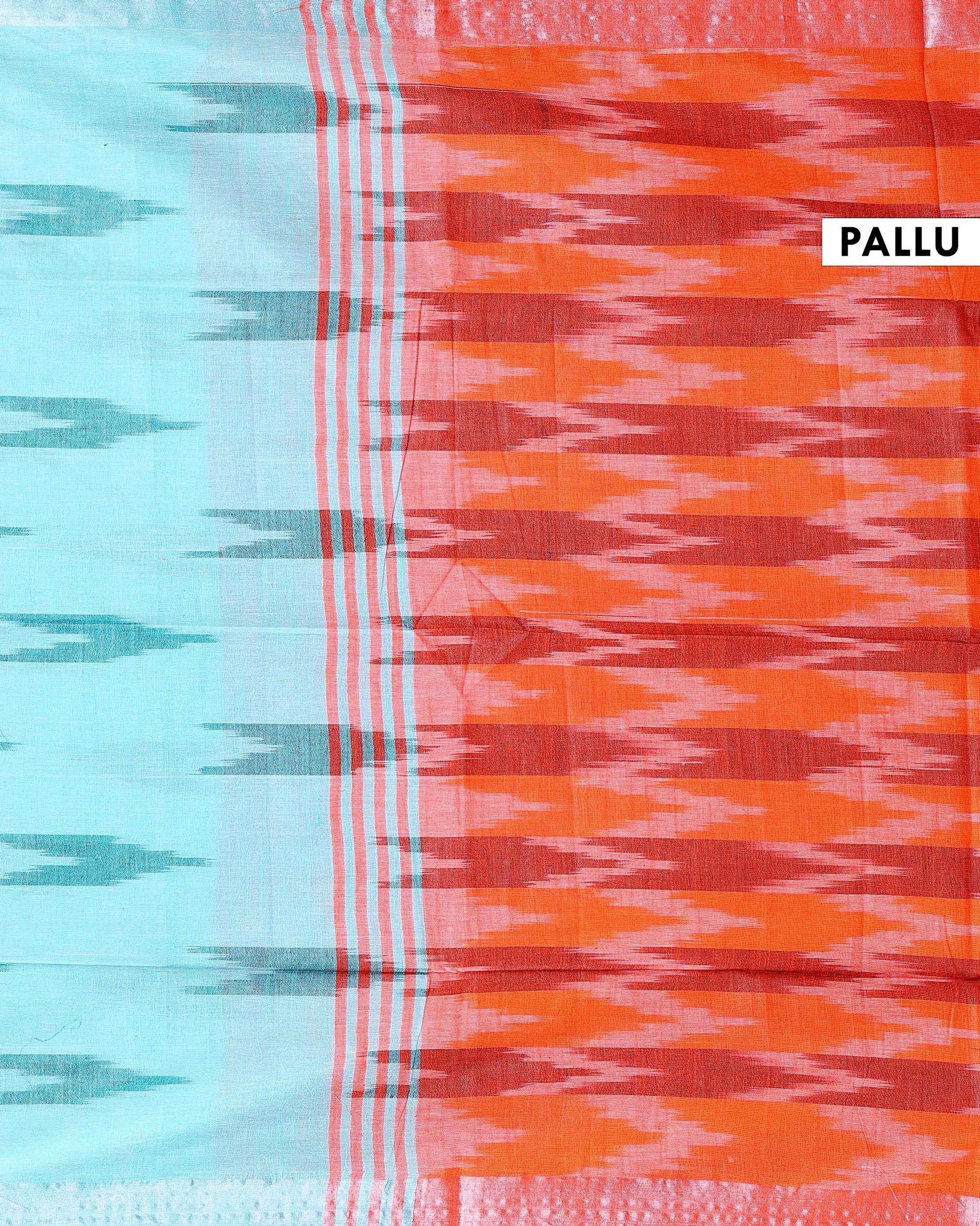 Elegant Linen Cotton Saree with Traditional Ikat-Inspired Design - Sky Blue-PALLU