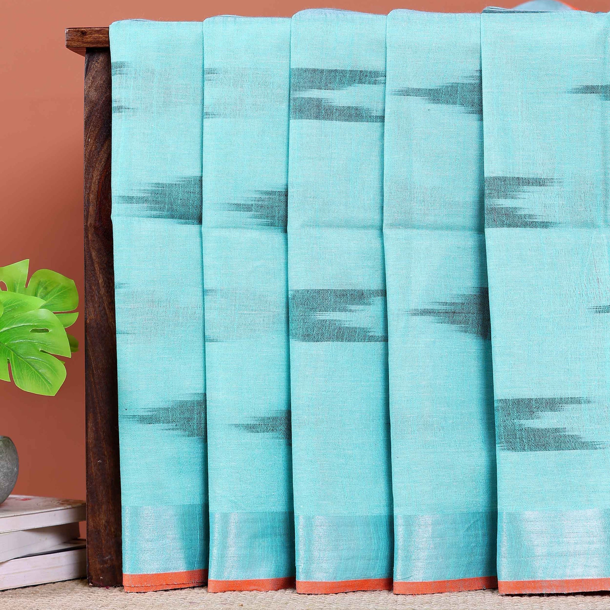 Elegant Linen Cotton Saree with Traditional Ikat-Inspired Design - Sky Blue