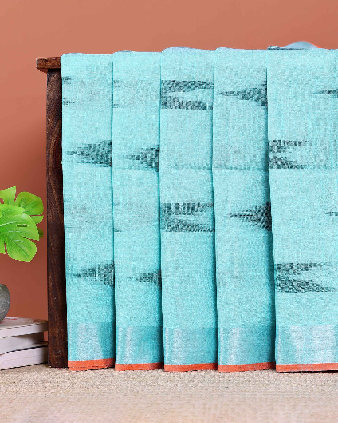 Elegant Linen Cotton Saree with Traditional Ikat-Inspired Design - Sky Blue