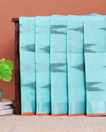 Elegant Linen Cotton Saree with Traditional Ikat-Inspired Design - Sky Blue