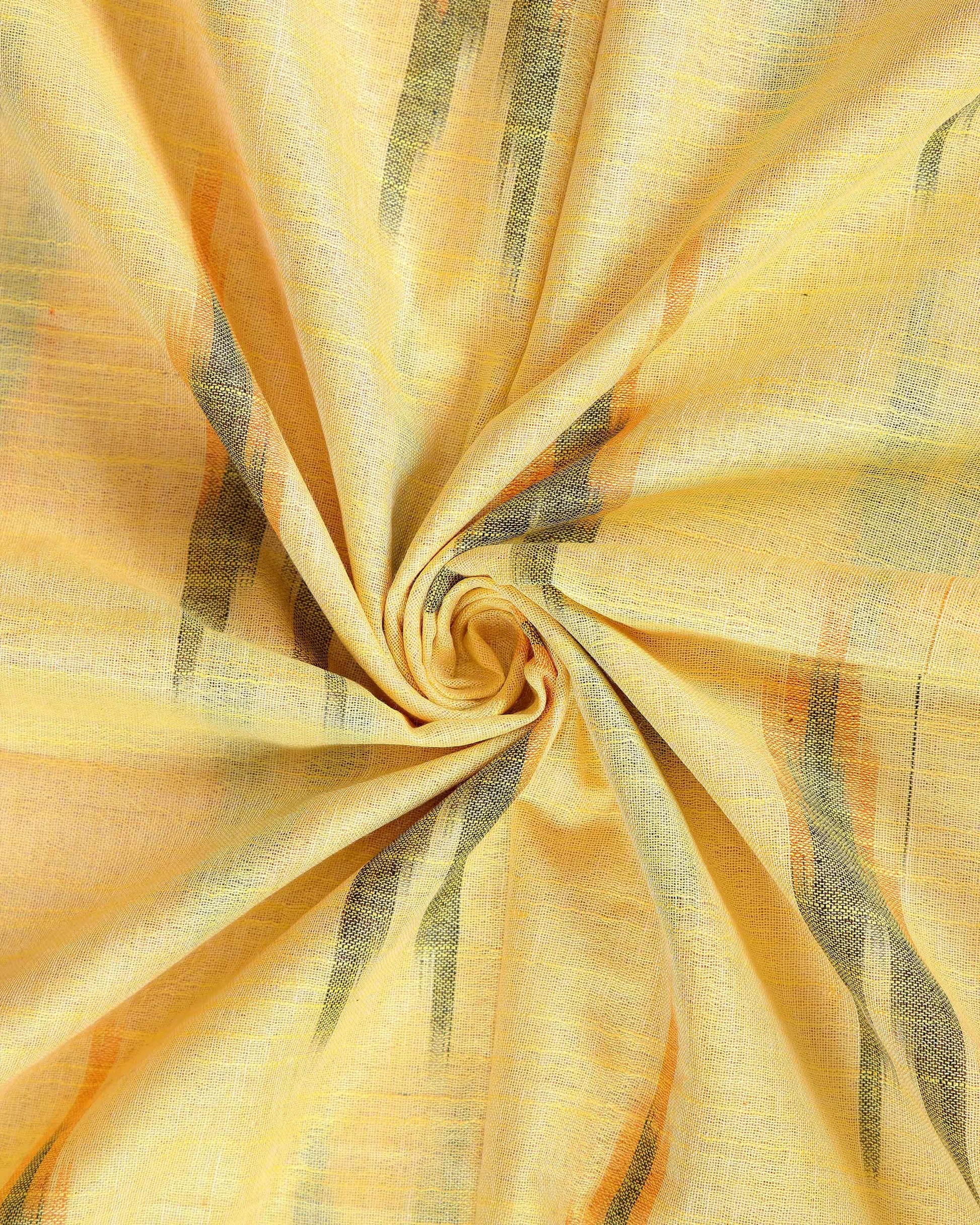 Elegant Linen Cotton Saree with Traditional Ikat-Inspired Design - Yellow-CLOSE