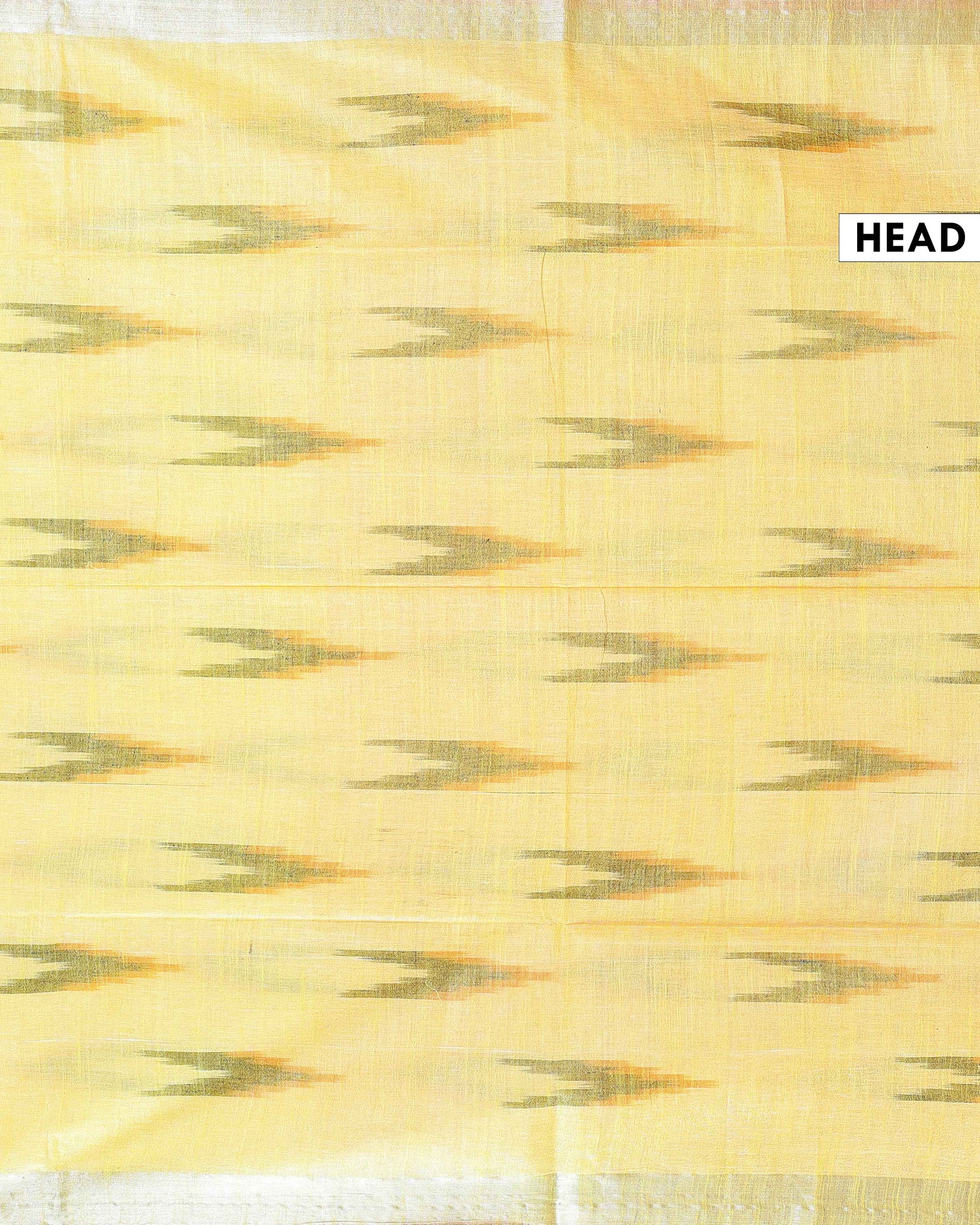 Elegant Linen Cotton Saree with Traditional Ikat-Inspired Design - Yellow-Head