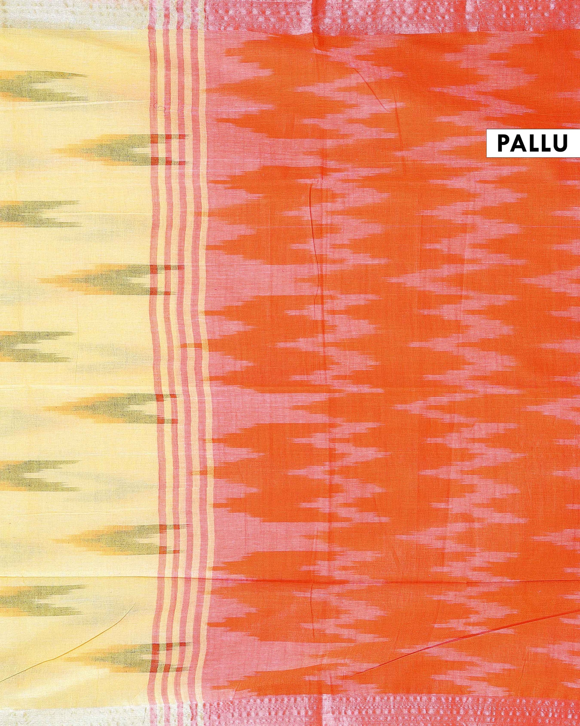 Elegant Linen Cotton Saree with Traditional Ikat-Inspired Design - Yellow-PALLU