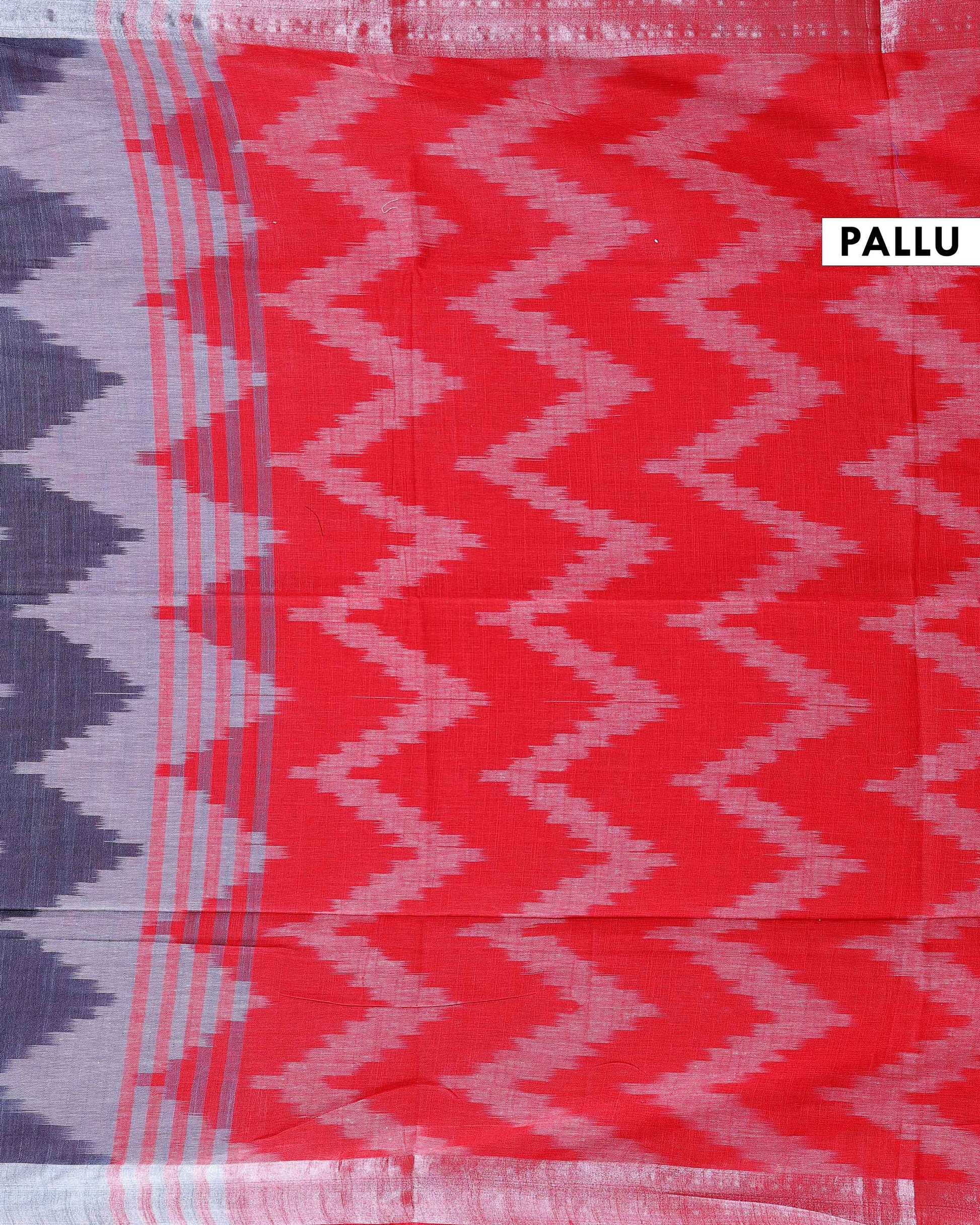 Elegant Linen Cotton Saree with Traditional Ikkat-Inspired Design - Grey-pallu