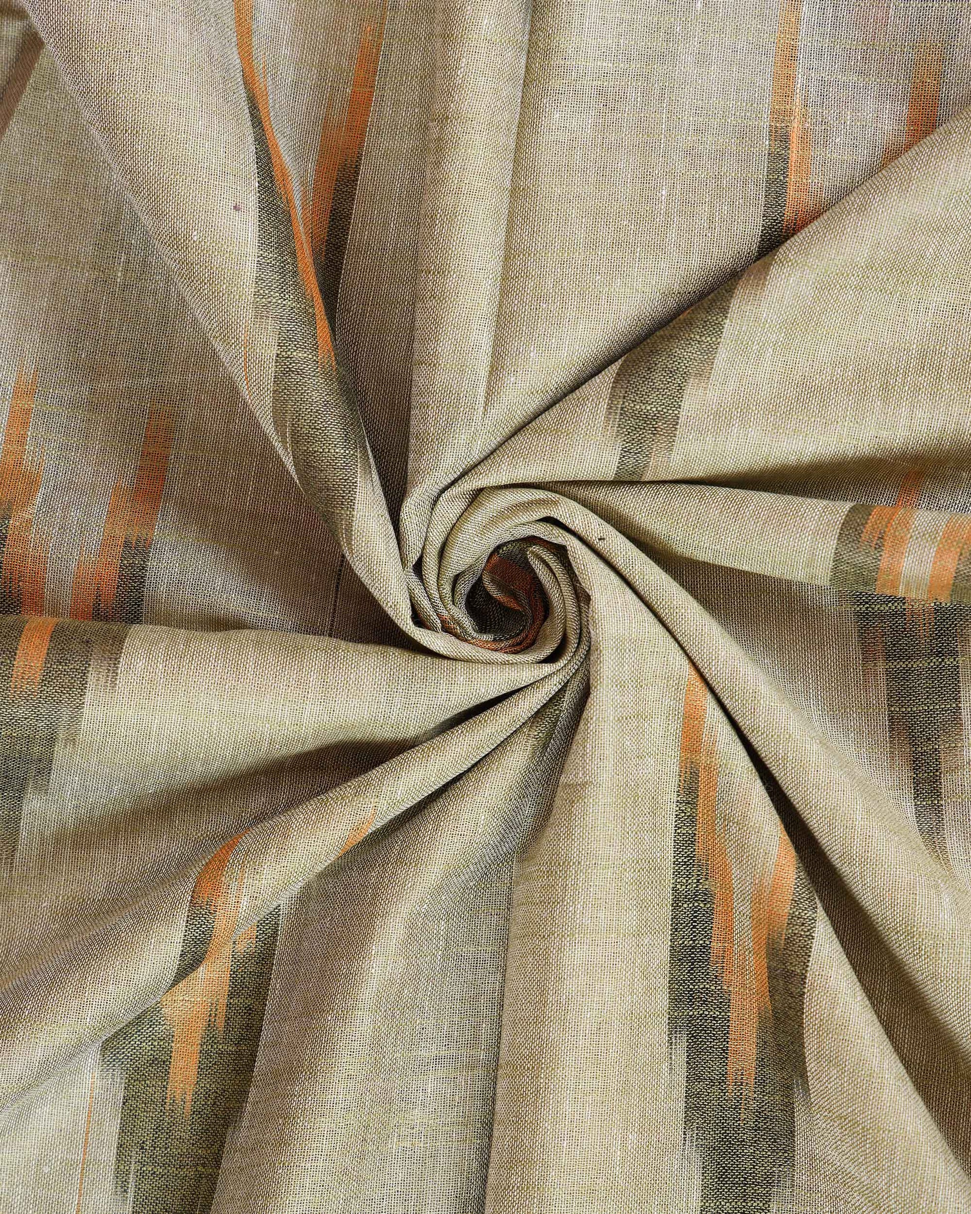Elegant Linen Cotton Saree with Traditional Ikkat-Inspired Design - Olive Green-Blouse-close