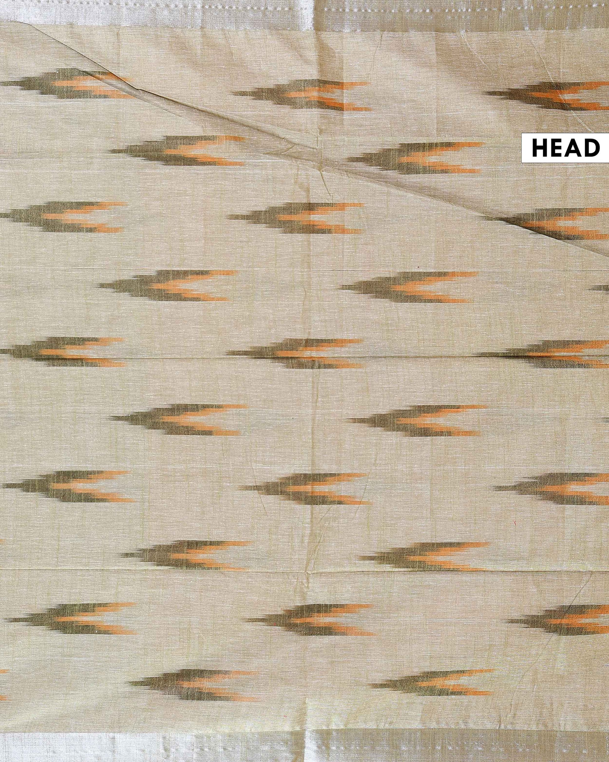 Elegant Linen Cotton Saree with Traditional Ikkat-Inspired Design - Olive Green-head
