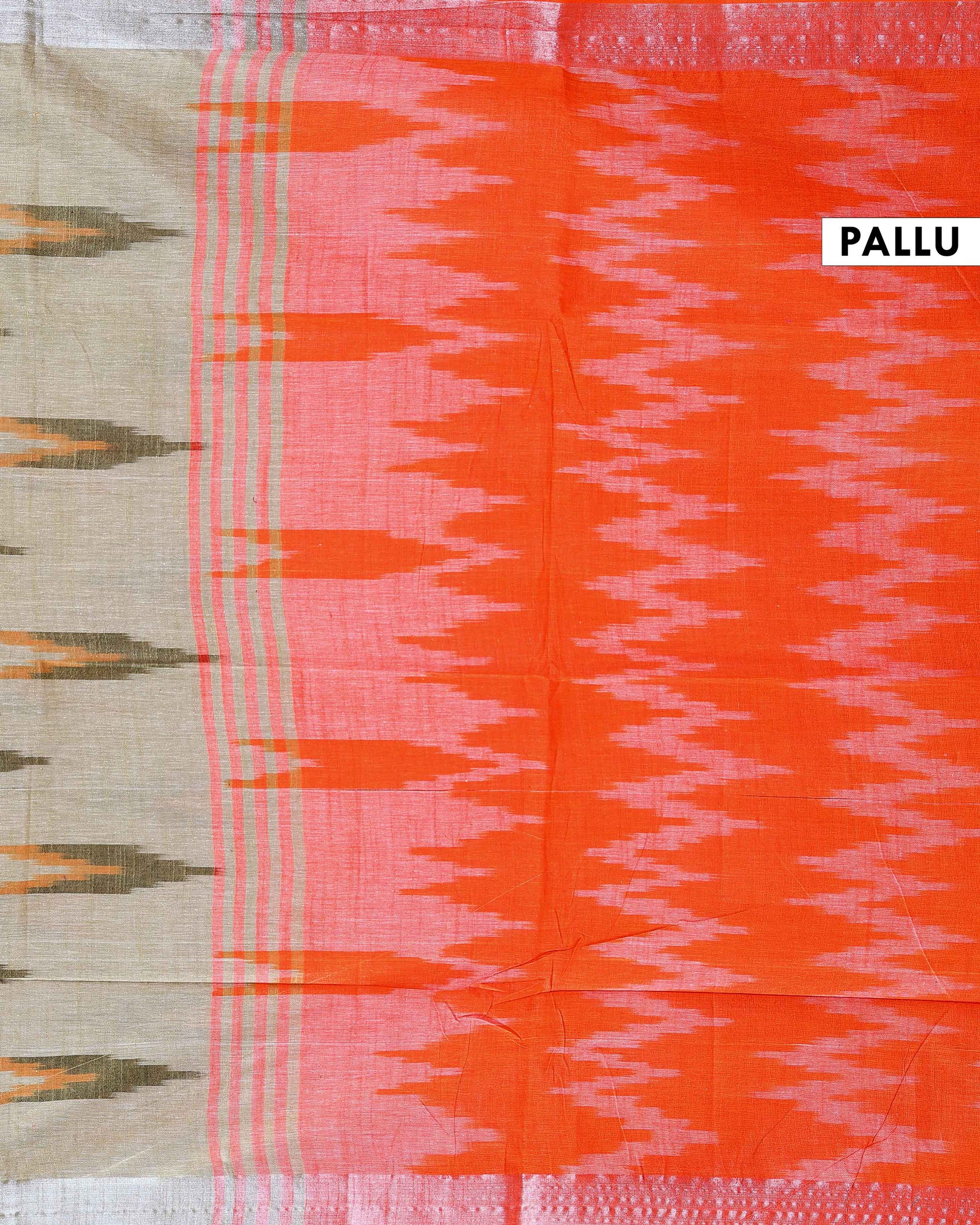 Elegant Linen Cotton Saree with Traditional Ikkat-Inspired Design - Olive Green-pallu