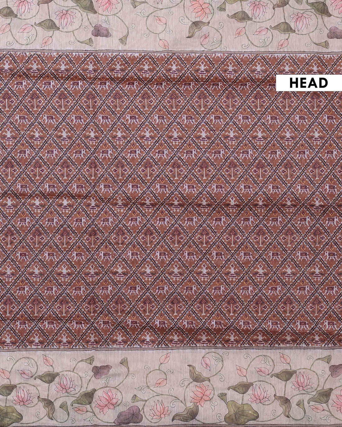 Elegant Linen Organza Saree with All Over Patola Print and Traditional Floral Pallu - Brown