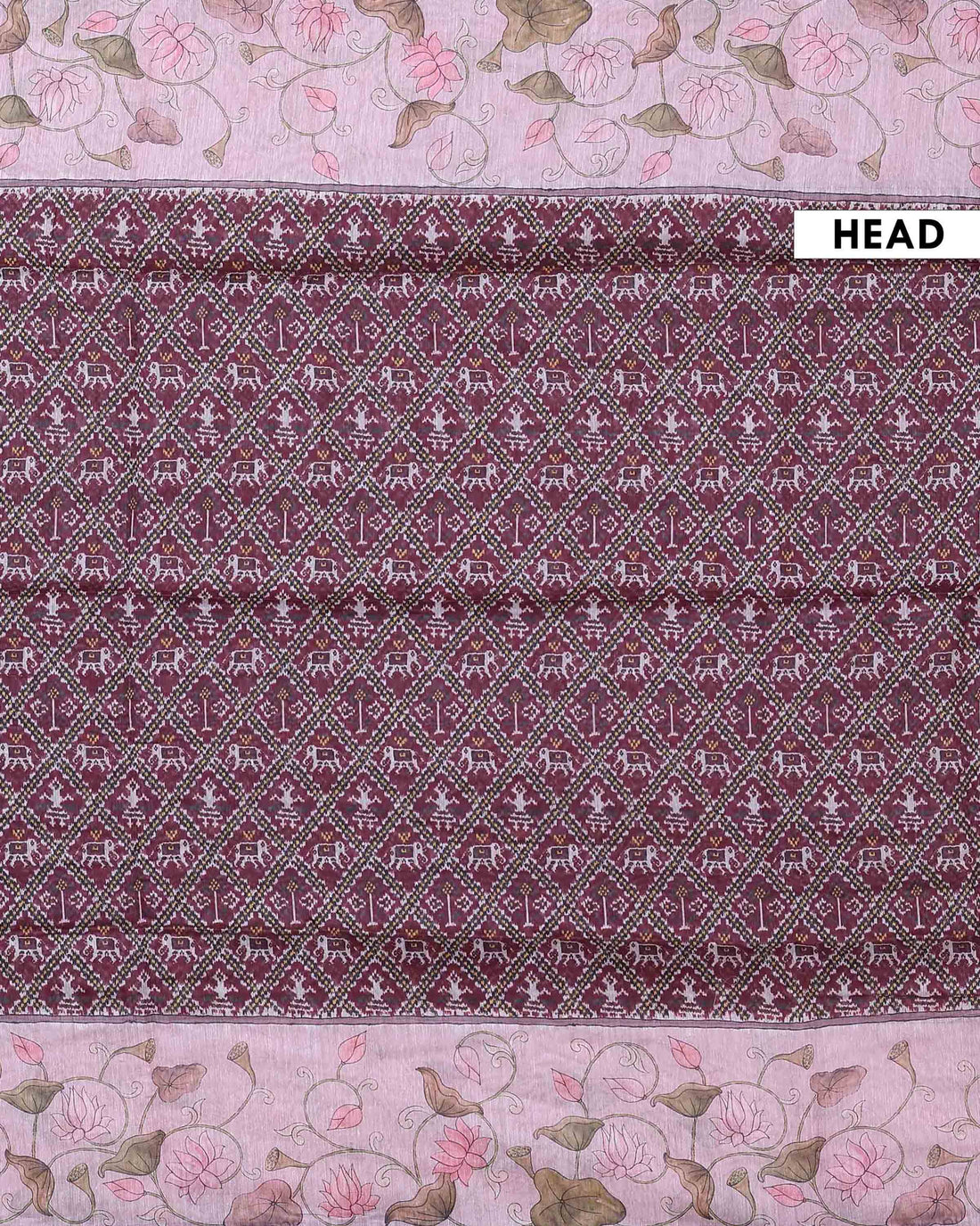 Elegant Linen Organza Saree with All Over Patola Print and Traditional Floral Pallu - Burgundy