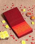 Elegant Madurai Sungudi Cotton Saree with Zari Checked Body and Rich Motif Border - Dark Maroon
