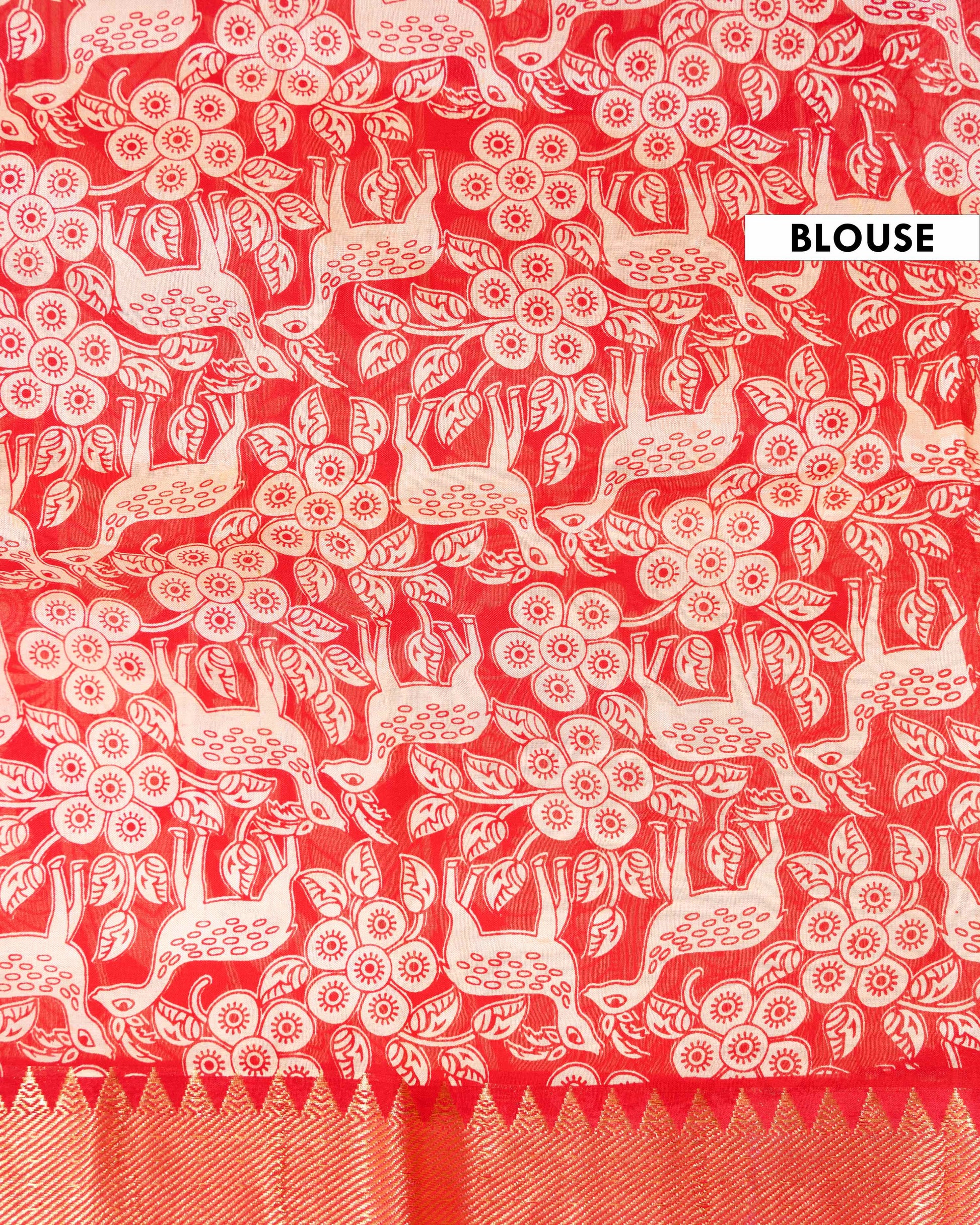 Elegant Mangalagiri Kalamkari Semi Chanderi Saree with Intricate Printed Motifs - Green