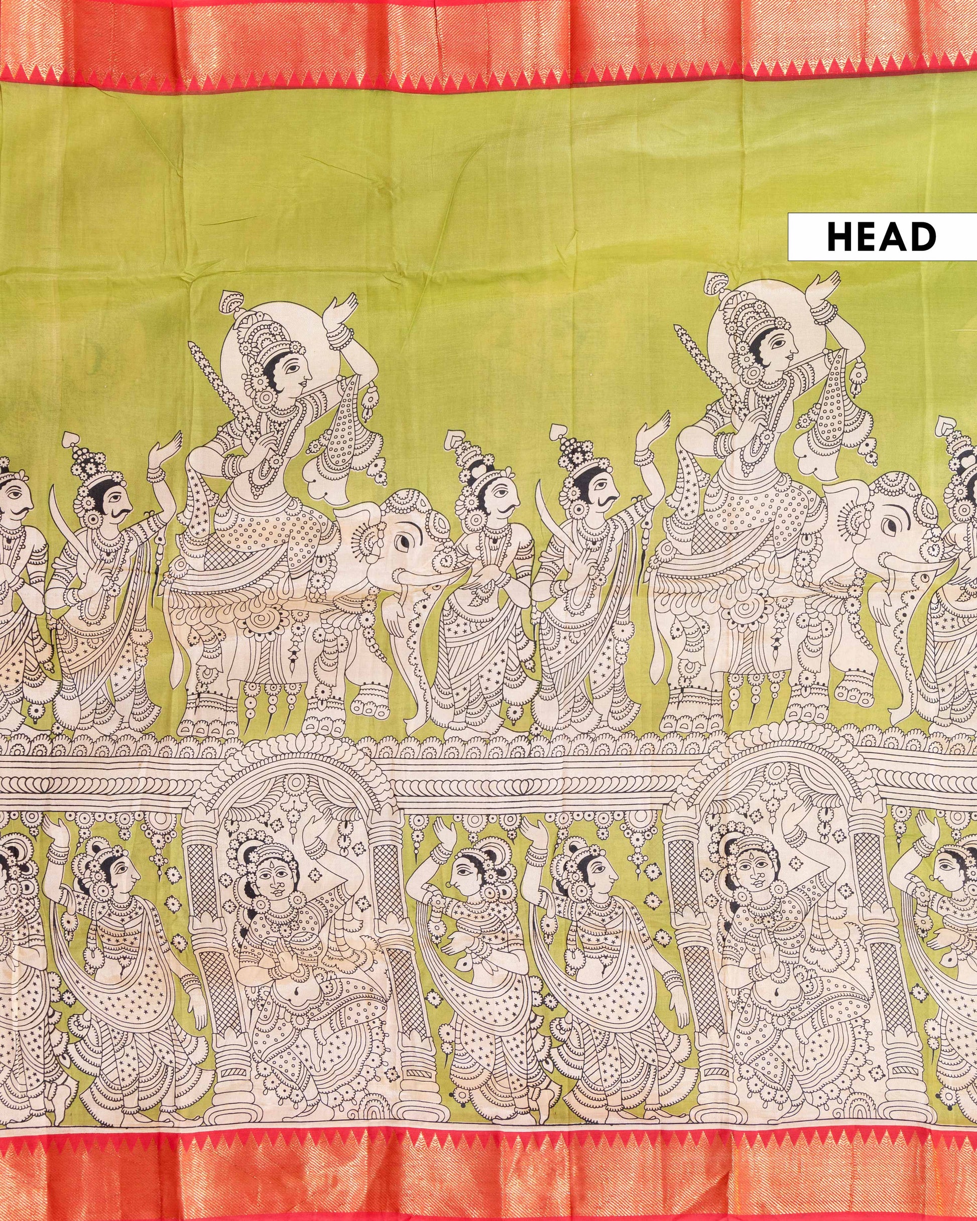 Elegant Mangalagiri Kalamkari Semi Chanderi Saree with Intricate Printed Motifs - Green