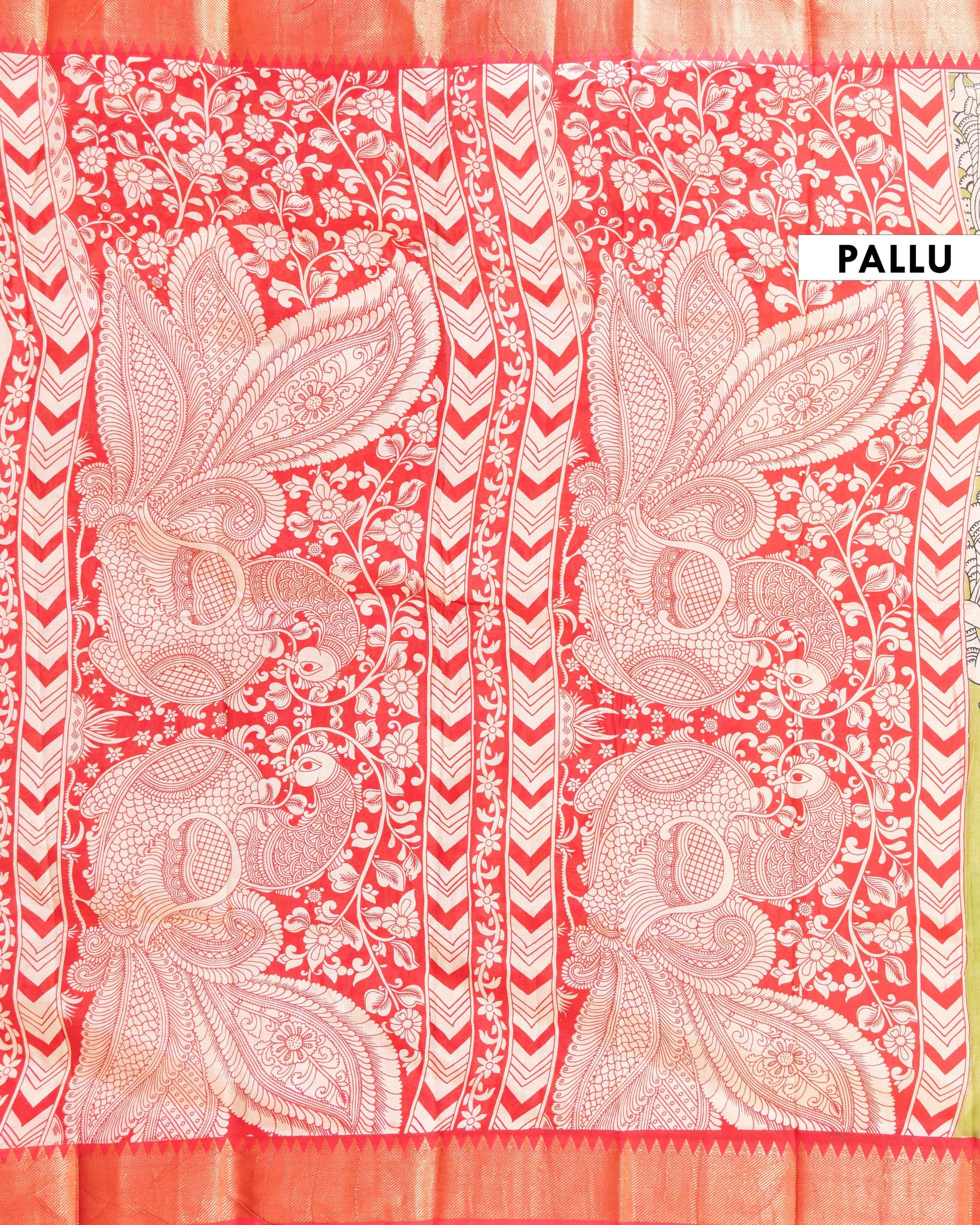 Elegant Mangalagiri Kalamkari Semi Chanderi Saree with Intricate Printed Motifs - Green