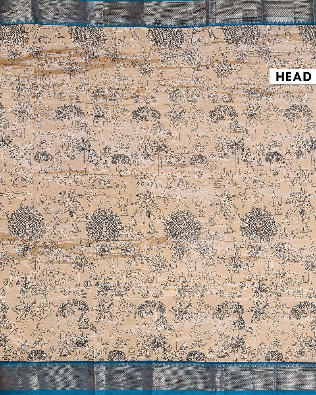 Elegant Mangalagiri Semi Chanderi Saree with Hand Drawn Kalamkari Print and Zari Border - Sandal