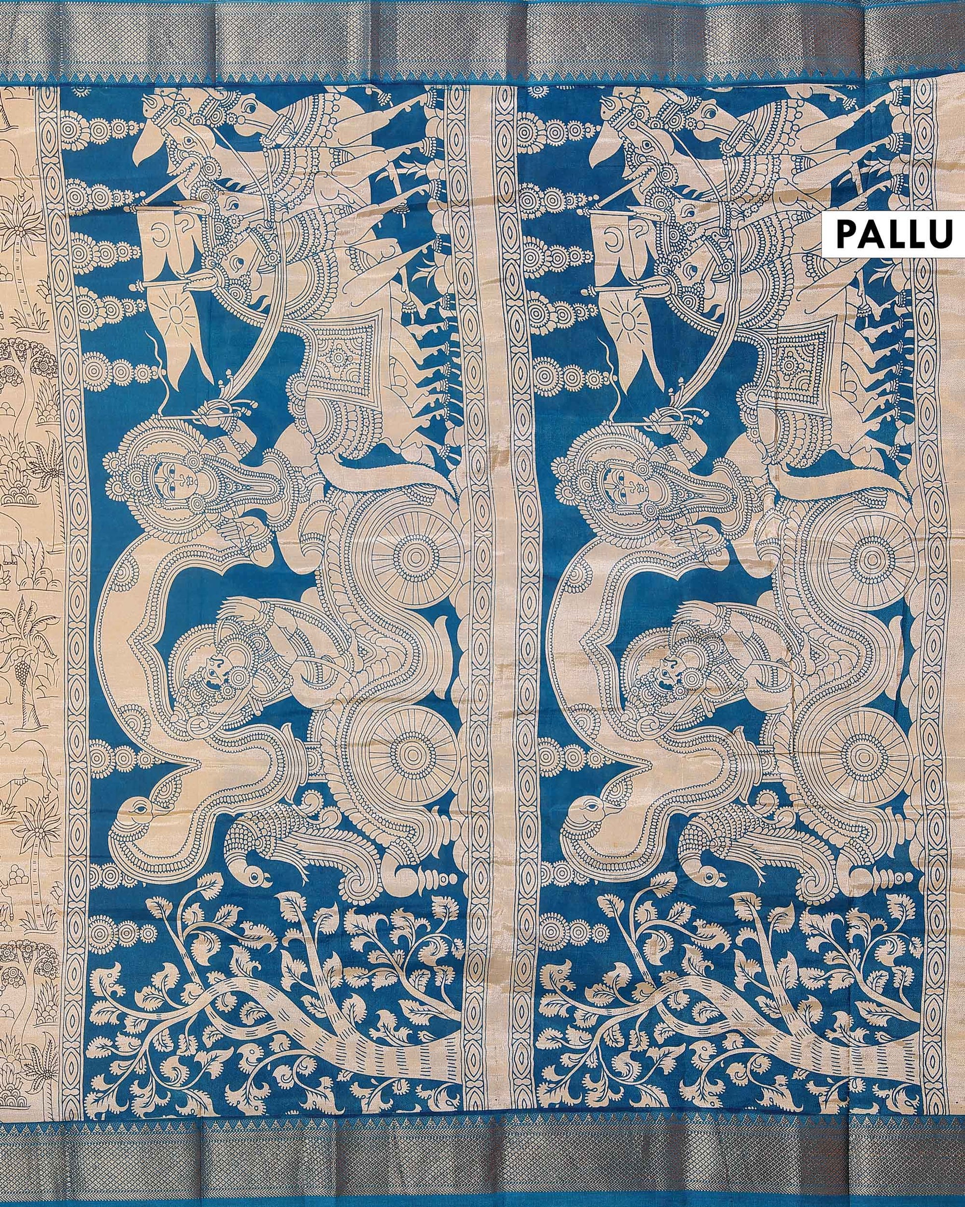 Elegant Mangalagiri Semi Chanderi Saree with Hand Drawn Kalamkari Print and Zari Border - Sandal