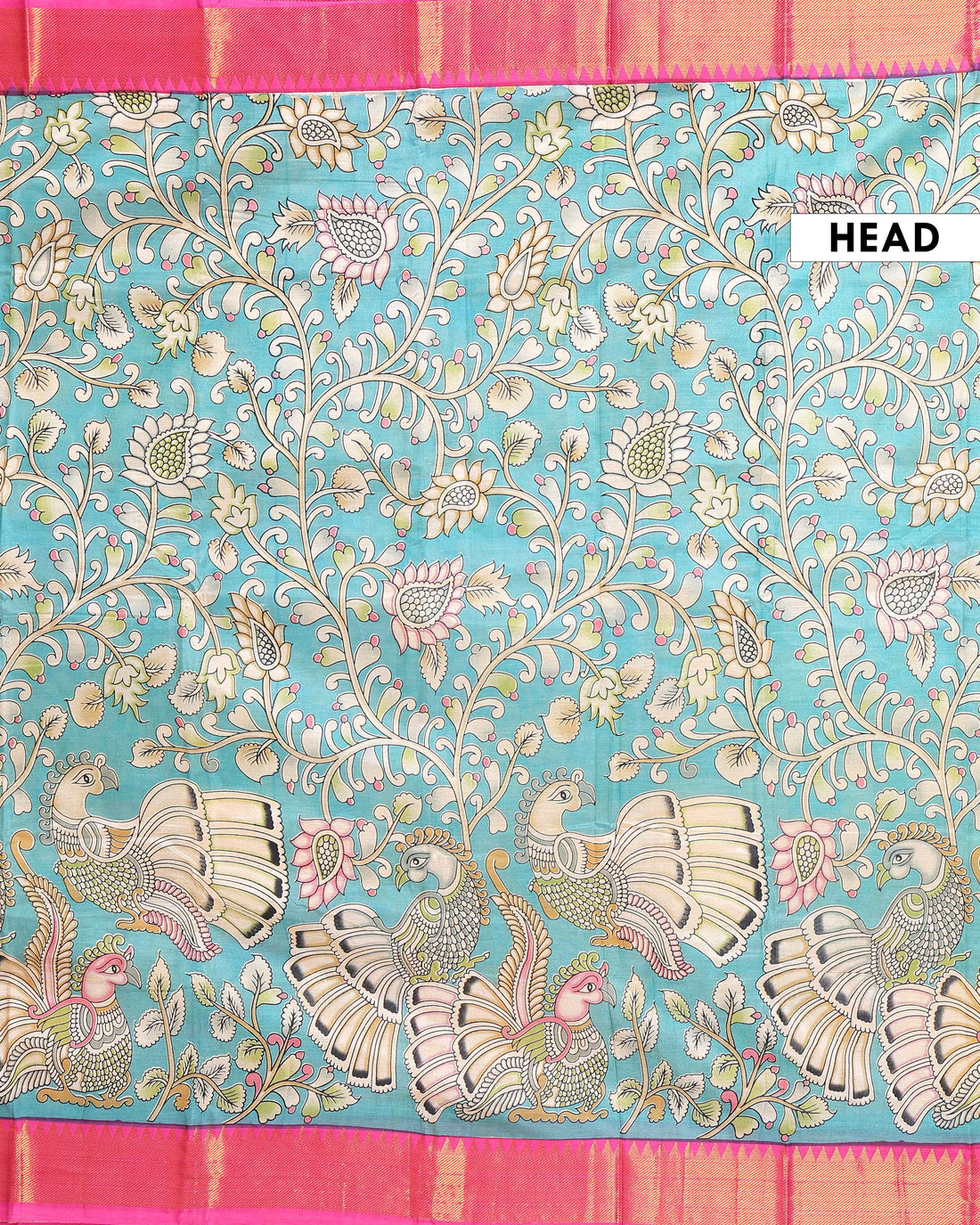 Elegant Mangalagiri Semi Silk Saree with Hand-painted Kalamkari Floral Motifs - Blue
